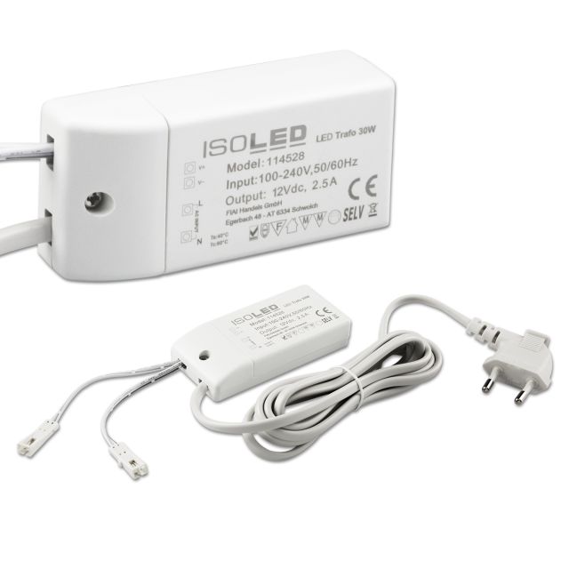 LED Transformer MiniAMP 12V/DC, 0-30W, 200cm cable with flat plug, secondary 2 female sockets