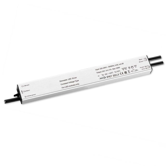 LED PWM-Trafo 24V/DC, 0-60W, Push/DALI-2 dimmbar, IP67, SELV, flach, ultraschmal