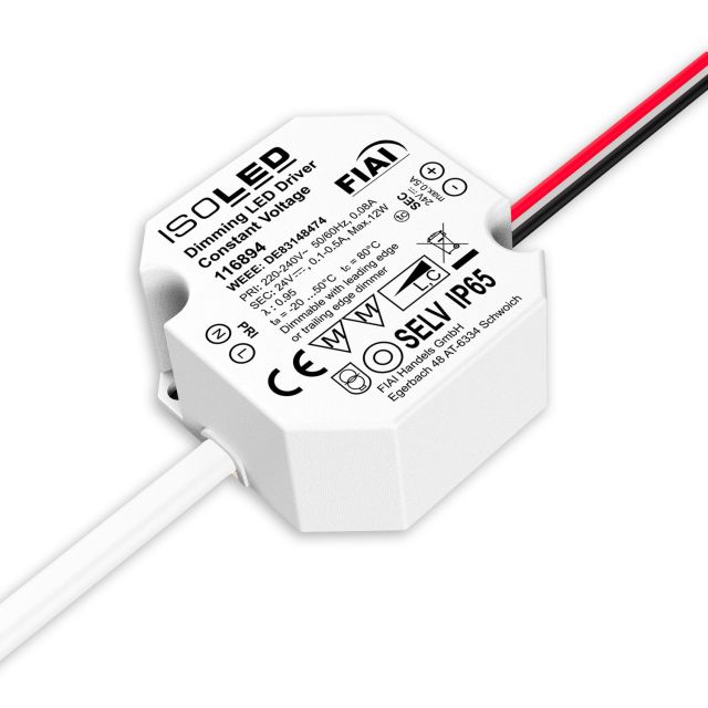 LED Schalterdosen-PWM-Trafo 24V/DC, 0-12W, Tiefe 24mm, IP65, dimmbar, SELV